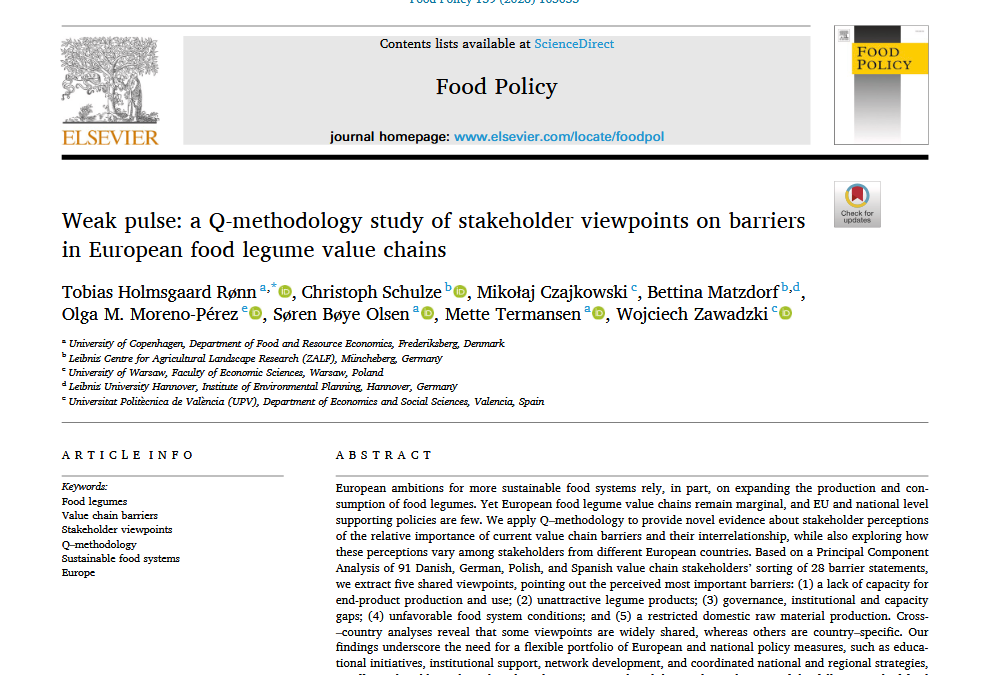 New publication – Key barriers holding back European food legume value chains
